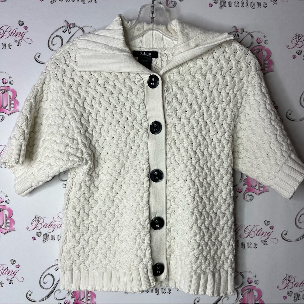 Style & co cardigan button up knitted tshirt style White Cable Knit Sweater